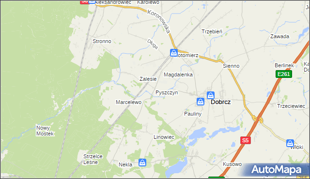 mapa Pyszczyn gmina Dobrcz, Pyszczyn gmina Dobrcz na mapie Targeo