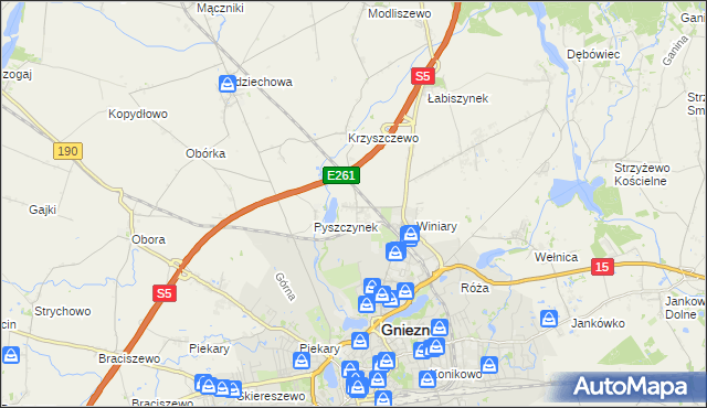 mapa Pyszczyn gmina Gniezno, Pyszczyn gmina Gniezno na mapie Targeo