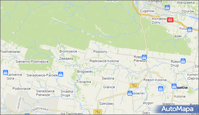 mapa Radkowice gmina Pawłów, Radkowice gmina Pawłów na mapie Targeo