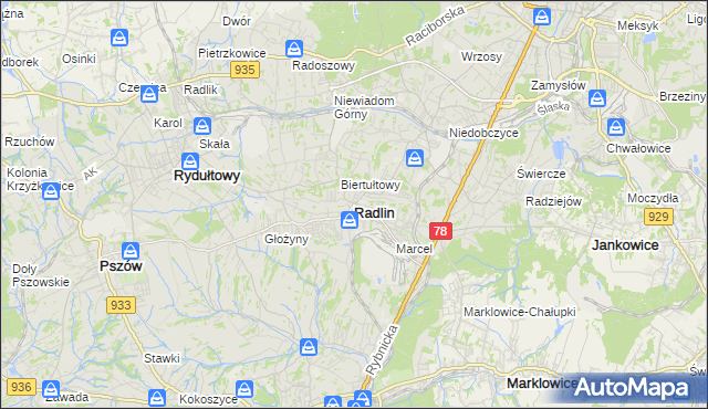 mapa Radlin powiat wodzisławski, Radlin powiat wodzisławski na mapie Targeo
