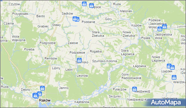 mapa Radostów gmina Raków, Radostów gmina Raków na mapie Targeo