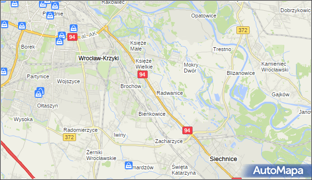 mapa Radwanice gmina Siechnice, Radwanice gmina Siechnice na mapie Targeo