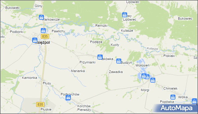 mapa Rakówka gmina Księżpol, Rakówka gmina Księżpol na mapie Targeo