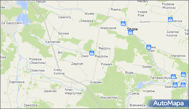 mapa Raszków gmina Słupia, Raszków gmina Słupia na mapie Targeo