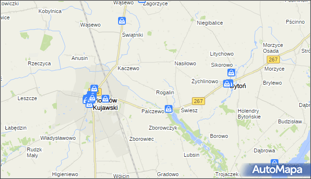 mapa Rogalin gmina Piotrków Kujawski, Rogalin gmina Piotrków Kujawski na mapie Targeo
