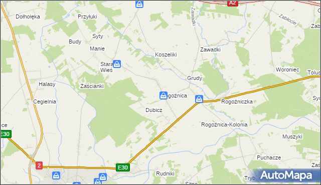 mapa Rogoźnica gmina Międzyrzec Podlaski, Rogoźnica gmina Międzyrzec Podlaski na mapie Targeo