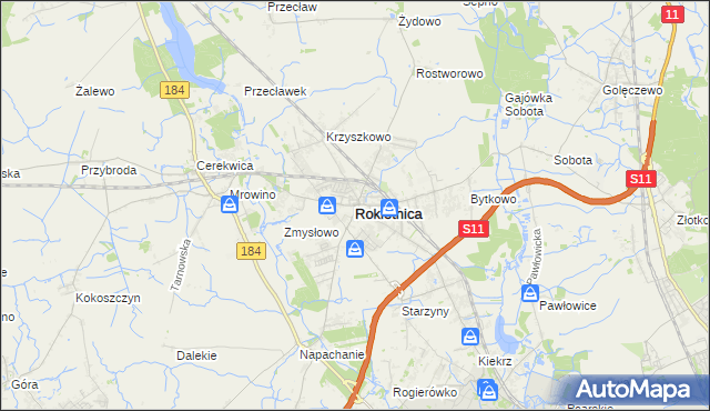 mapa Rokietnica powiat poznański, Rokietnica powiat poznański na mapie Targeo