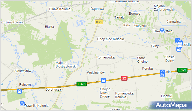 mapa Romanówka gmina Siedliszcze, Romanówka gmina Siedliszcze na mapie Targeo