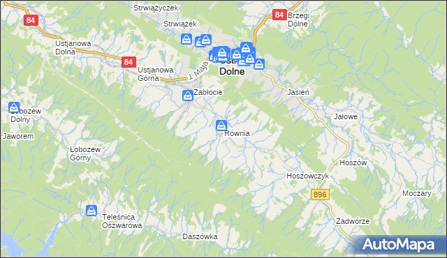 mapa Równia gmina Ustrzyki Dolne, Równia gmina Ustrzyki Dolne na mapie Targeo