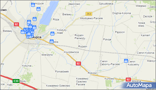 mapa Rozalin gmina Słupca, Rozalin gmina Słupca na mapie Targeo