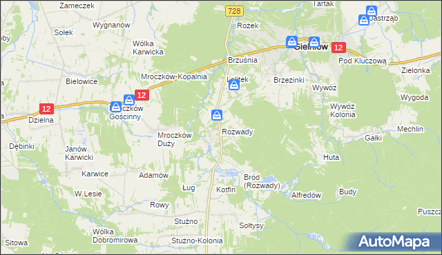 mapa Rozwady gmina Gielniów, Rozwady gmina Gielniów na mapie Targeo