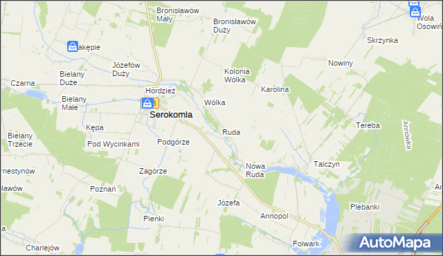 mapa Ruda gmina Serokomla, Ruda gmina Serokomla na mapie Targeo