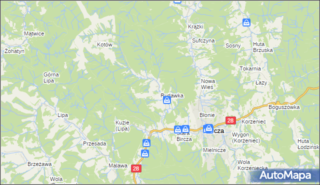 mapa Rudawka gmina Bircza, Rudawka gmina Bircza na mapie Targeo