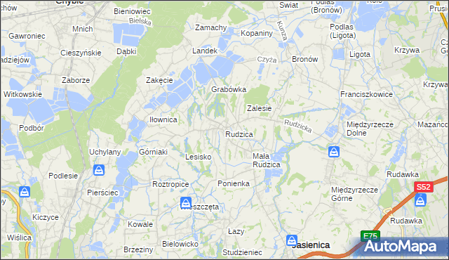 mapa Rudzica gmina Jasienica, Rudzica gmina Jasienica na mapie Targeo