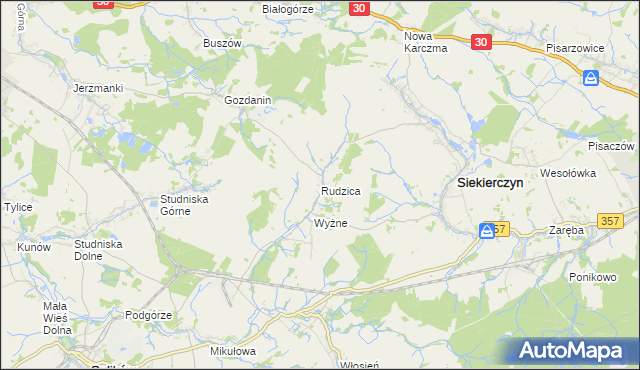 mapa Rudzica gmina Siekierczyn, Rudzica gmina Siekierczyn na mapie Targeo