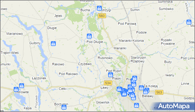 mapa Rusinowo gmina Rypin, Rusinowo gmina Rypin na mapie Targeo