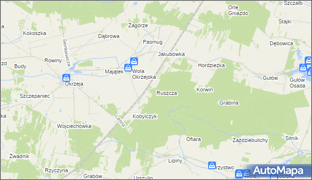 mapa Ruszcza gmina Adamów, Ruszcza gmina Adamów na mapie Targeo