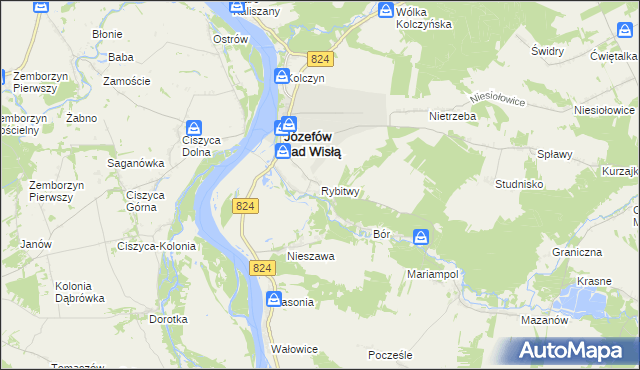 mapa Rybitwy gmina Józefów nad Wisłą, Rybitwy gmina Józefów nad Wisłą na mapie Targeo
