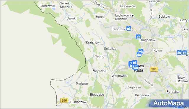 mapa Rybno gmina Nowa Ruda, Rybno gmina Nowa Ruda na mapie Targeo