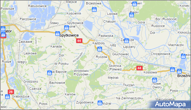 mapa Ryczów gmina Spytkowice, Ryczów gmina Spytkowice na mapie Targeo