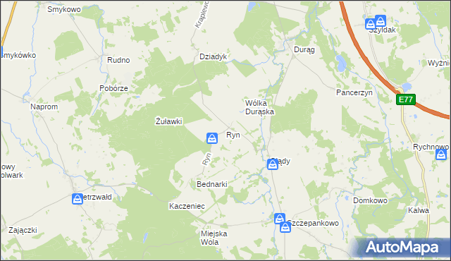 mapa Ryn gmina Ostróda, Ryn gmina Ostróda na mapie Targeo