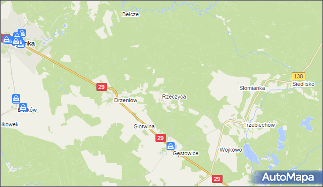 mapa Rzeczyca gmina Maszewo, Rzeczyca gmina Maszewo na mapie Targeo
