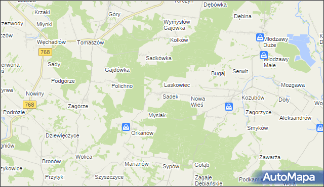 mapa Sadek gmina Pińczów, Sadek gmina Pińczów na mapie Targeo