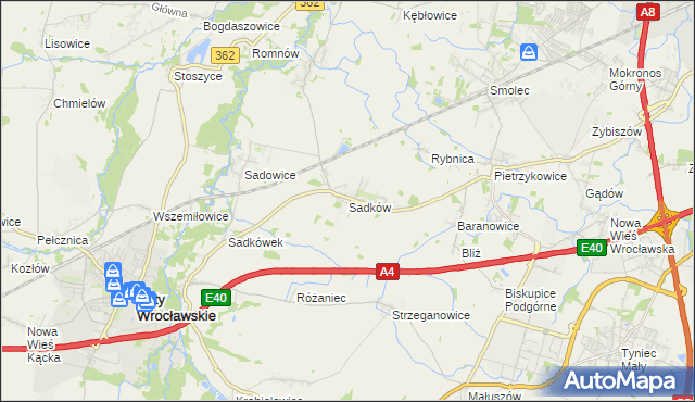 mapa Sadków gmina Kąty Wrocławskie, Sadków gmina Kąty Wrocławskie na mapie Targeo