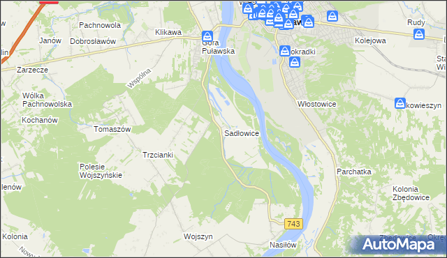mapa Sadłowice gmina Puławy, Sadłowice gmina Puławy na mapie Targeo