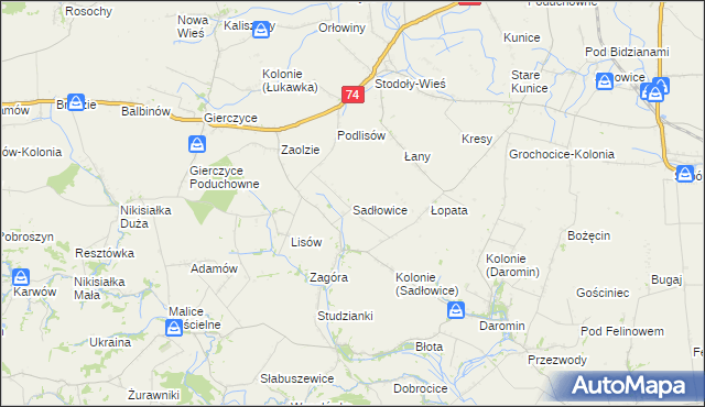 mapa Sadłowice gmina Wojciechowice, Sadłowice gmina Wojciechowice na mapie Targeo