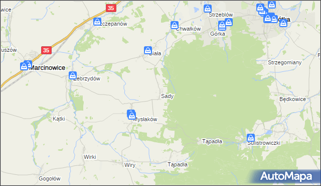 mapa Sady gmina Marcinowice, Sady gmina Marcinowice na mapie Targeo