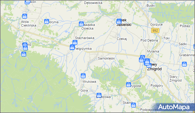 mapa Samoklęski gmina Osiek Jasielski, Samoklęski gmina Osiek Jasielski na mapie Targeo