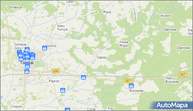 mapa Sątopy gmina Nowy Tomyśl, Sątopy gmina Nowy Tomyśl na mapie Targeo