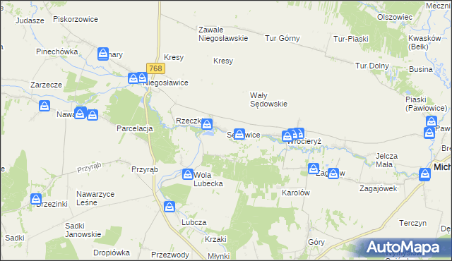 mapa Sędowice gmina Michałów, Sędowice gmina Michałów na mapie Targeo