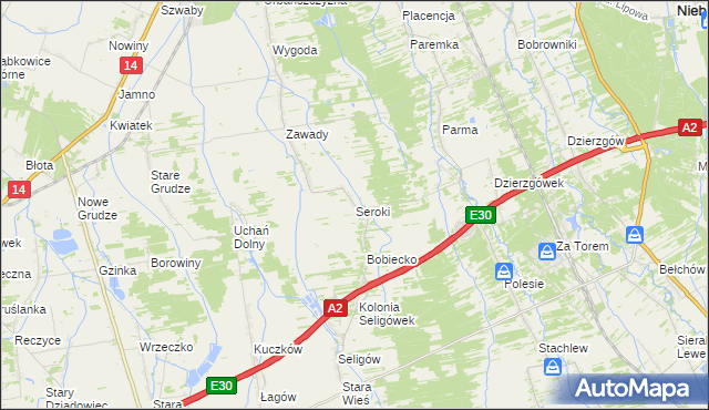 mapa Seroki gmina Łyszkowice, Seroki gmina Łyszkowice na mapie Targeo