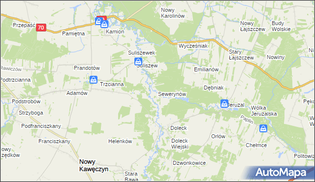 mapa Sewerynów gmina Nowy Kawęczyn, Sewerynów gmina Nowy Kawęczyn na mapie Targeo