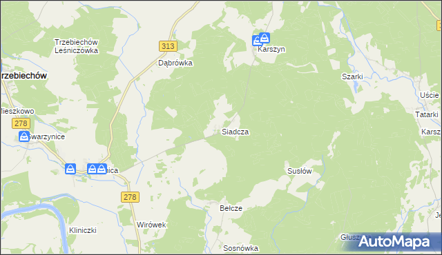 mapa Siadcza gmina Bojadła, Siadcza gmina Bojadła na mapie Targeo