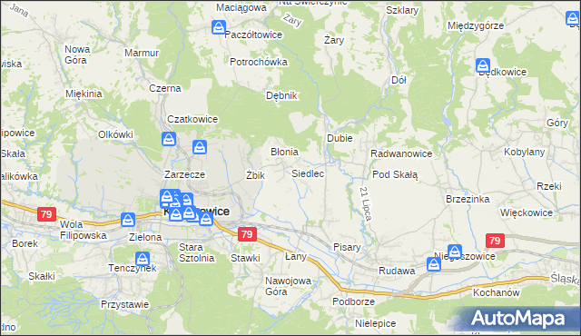 mapa Siedlec gmina Krzeszowice, Siedlec gmina Krzeszowice na mapie Targeo