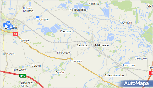 mapa Siedliska gmina Miłkowice, Siedliska gmina Miłkowice na mapie Targeo