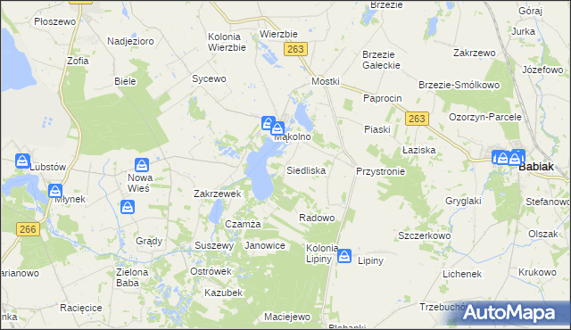 mapa Siedliska gmina Sompolno, Siedliska gmina Sompolno na mapie Targeo