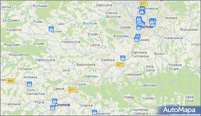 mapa Siedliska gmina Tuchów, Siedliska gmina Tuchów na mapie Targeo