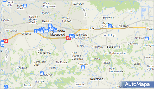 mapa Sielec gmina Iwierzyce, Sielec gmina Iwierzyce na mapie Targeo