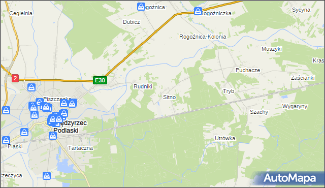mapa Sitno gmina Międzyrzec Podlaski, Sitno gmina Międzyrzec Podlaski na mapie Targeo