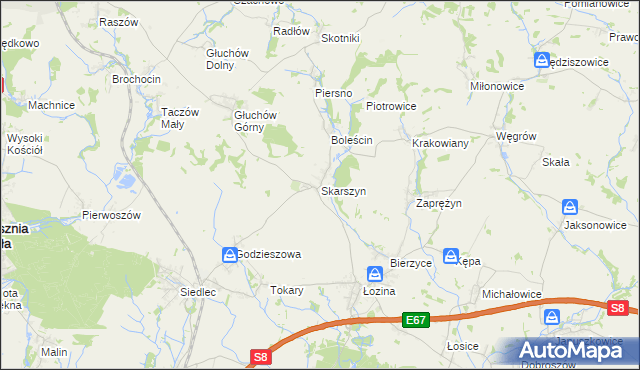 mapa Skarszyn gmina Trzebnica, Skarszyn gmina Trzebnica na mapie Targeo