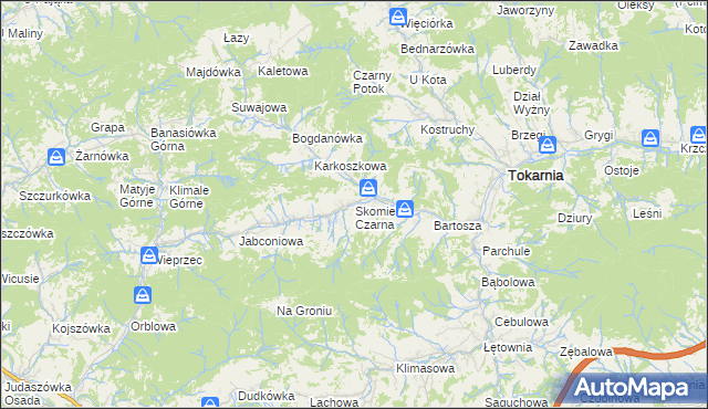 mapa Skomielna Czarna, Skomielna Czarna na mapie Targeo