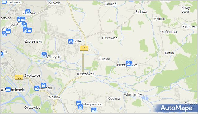 mapa Śliwice gmina Długołęka, Śliwice gmina Długołęka na mapie Targeo
