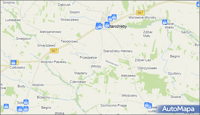 mapa Słomkowo gmina Staroźreby, Słomkowo gmina Staroźreby na mapie Targeo