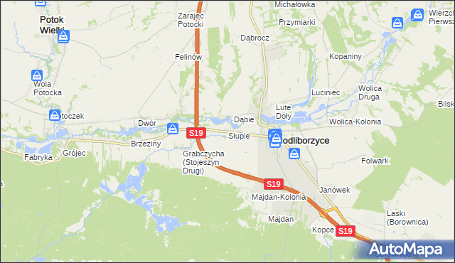 mapa Słupie gmina Modliborzyce, Słupie gmina Modliborzyce na mapie Targeo