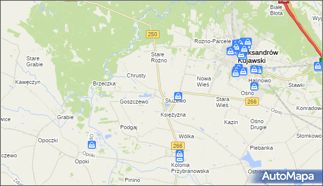 mapa Służewo gmina Aleksandrów Kujawski, Służewo gmina Aleksandrów Kujawski na mapie Targeo