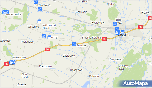 mapa Smolice gmina Kobylin, Smolice gmina Kobylin na mapie Targeo